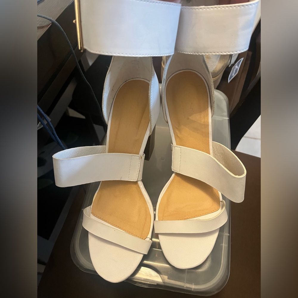 White heels with ankle strap